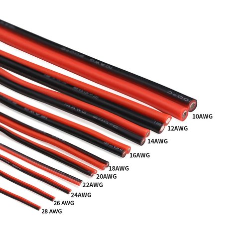 Провод в силиконовой изоляции 2x16AWG, 1,27 мм², 1 м, черный, красный, UL3135 Превью 1