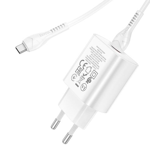 Мережевий зарядний пристрій Hoco N22, 25 Вт, Power Delivery (PD), білий, з кабелем USB тип-C до USB тип-C, 1 порт, #6931474760081 Прев'ю 4