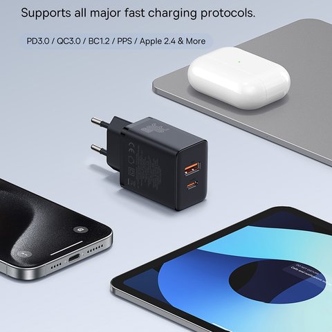 Сетевое зарядное устройство Baseus Cube, 30 Вт, Power Delivery (PD), Fast Charge, черный, 2 порта, #P10111404113-00 Превью 4