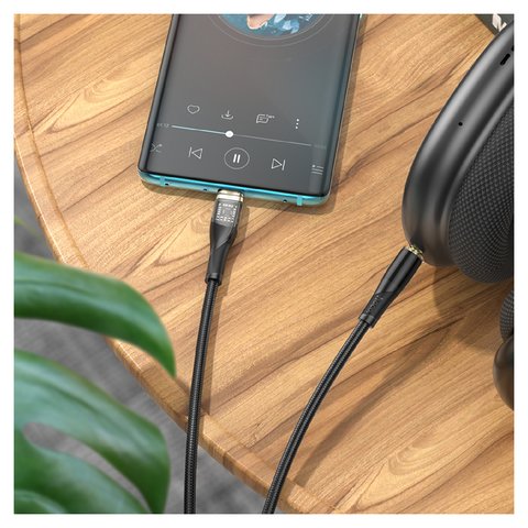AUX-кабель Hoco UPA25, USB тип-C, TRS 3.5 мм, 100 см, черный, в нейлоновой оплетке, #6931474791177 Превью 1