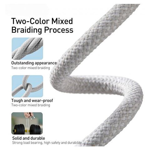 USB кабель Baseus Dynamic Series, USB тип-C, Lightning, 100 см, 20 Вт, білий, в нейлоновому обплетенні, #CALD000002 Прев'ю 1