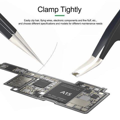 Пінцет монтажний RELIFE ESD-15, вигнутий, антистатичний, 120 мм, чорний Прев'ю 3