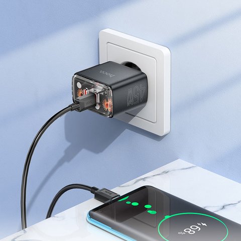 Мережевий зарядний пристрій Hoco CS43A, 45 Вт, Power Delivery (PD), чорний, 2 порта, #6942007620826 Прев'ю 2