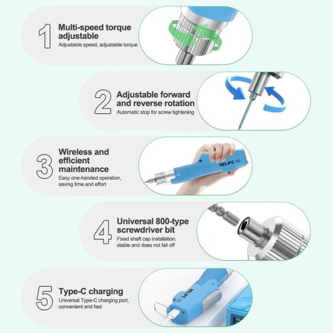 Бездротова електрична викрутка RELIFE E2, з регулюванням обертів, Li-ion 1000mAh, 350/600/850 RPM Прев'ю 6