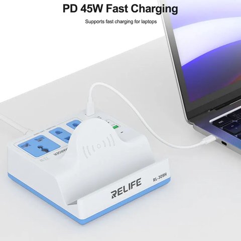 Мережевий зарядний пристрій RELIFE RL-309H, 72 Вт, Wireless Charge, Quick Charge, Power Delivery (PD), з розеткою, 4 порта Прев'ю 3