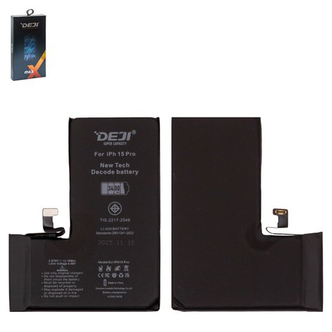 Акумулятор Deji для Apple iPhone 15 Pro, Li-ion, 3,879 B, 3400 мАг, збільшена ємність, без помилки, decode battery Прев'ю 1