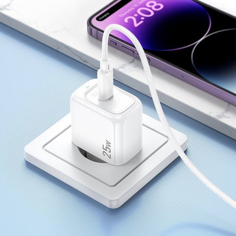 Сетевое зарядное устройство Hoco CS53A, 25 Вт, Power Delivery (PD), белый, c кабелем USB тип-C к Lightning для Apple, 1 порт, #6942007631495 Превью 2